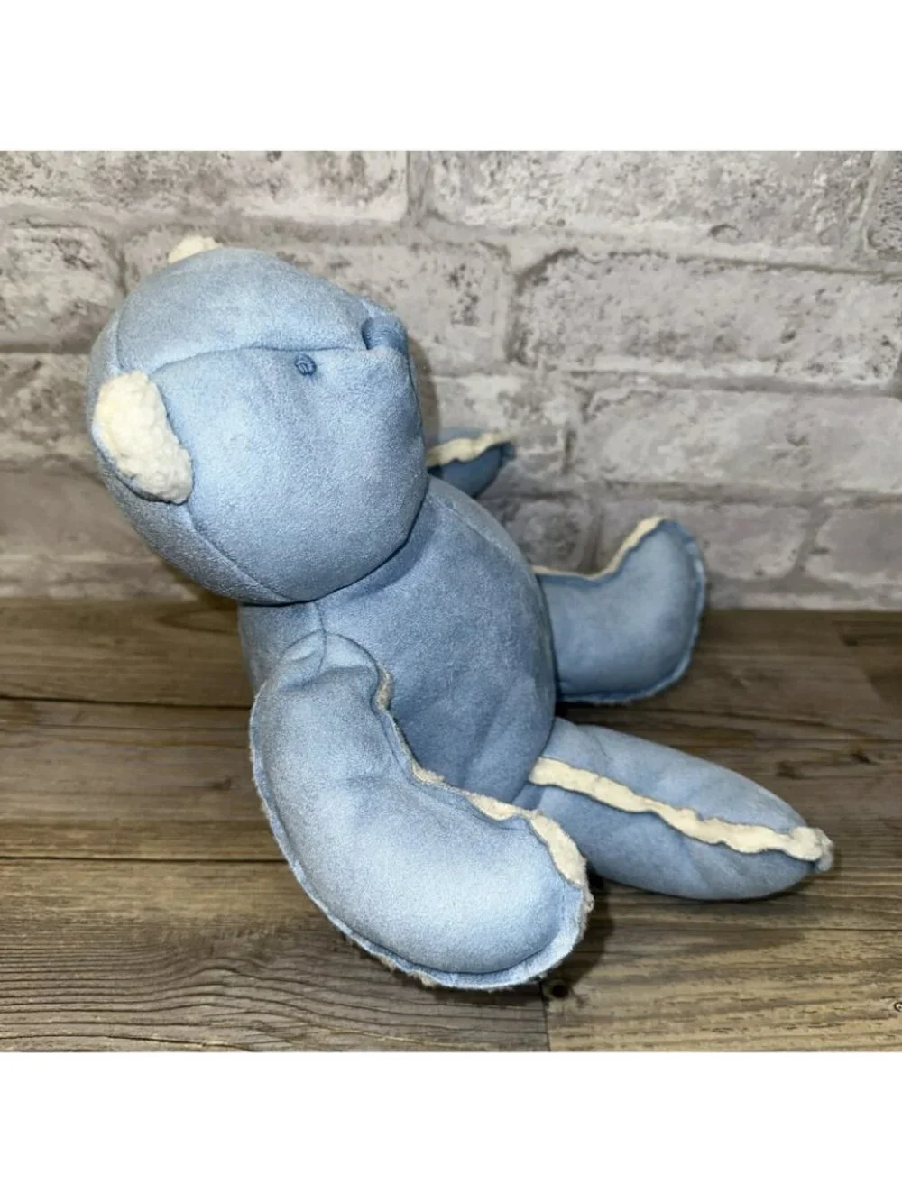 VINTAGE BABY GAP SUEDE SHERPA BRANNAN Teddy Bear BLUE Stuffed PLUSH Toy 13